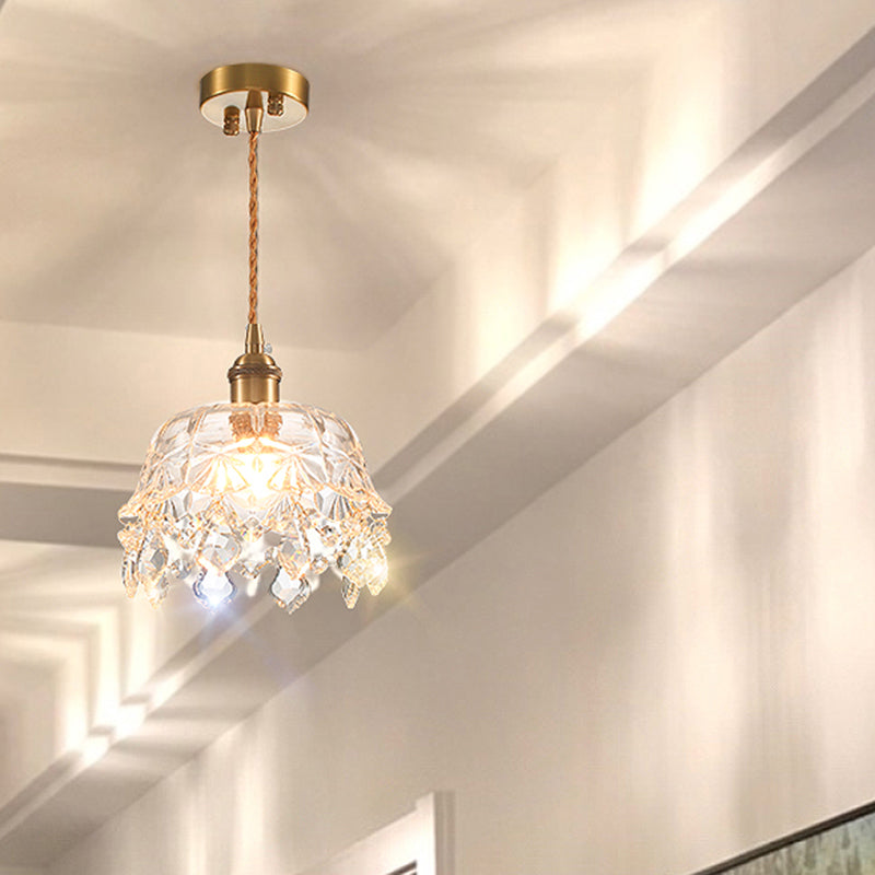 Retro Dome Clear Glass Pendant Ceiling Light With Crystal Accent