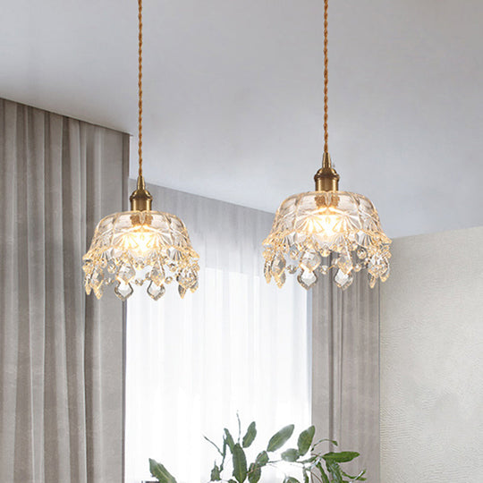 Retro Dome Clear Glass Pendant Ceiling Light With Crystal Accent