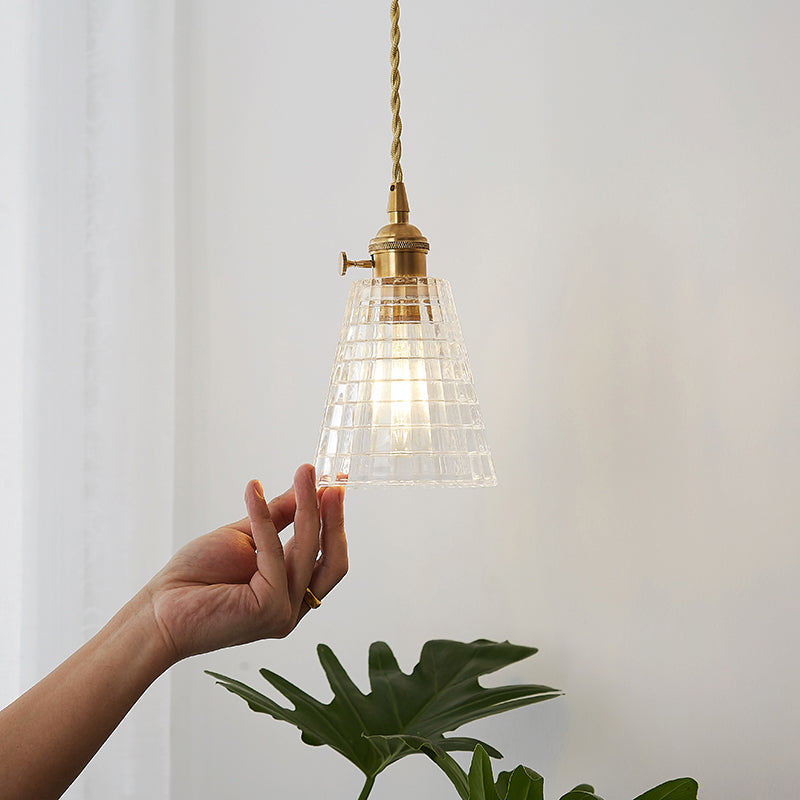 Antique Shaded Pendant Light 1-Light Clear Glass Hanging Light Fixture for Restaurant