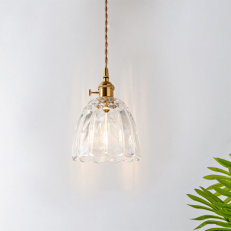 Antique Shaded Pendant Light 1-Light Clear Glass Hanging Light Fixture for Restaurant
