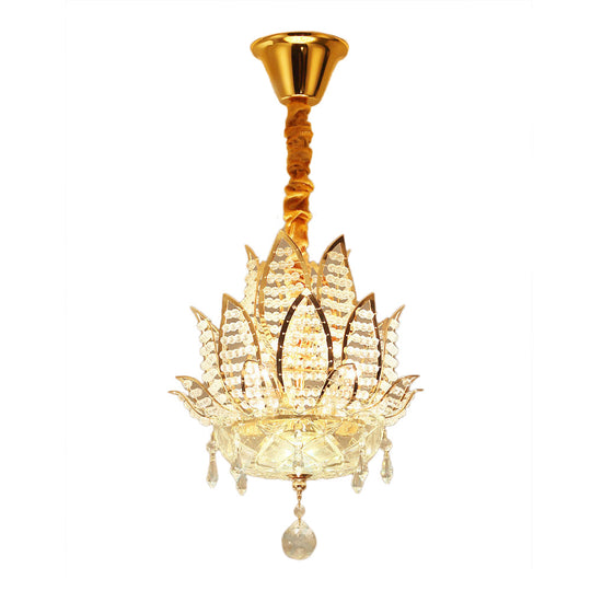 Modern Gold Lotus Crystal Ball Chandelier - 3-Light Hallway Hanging Light