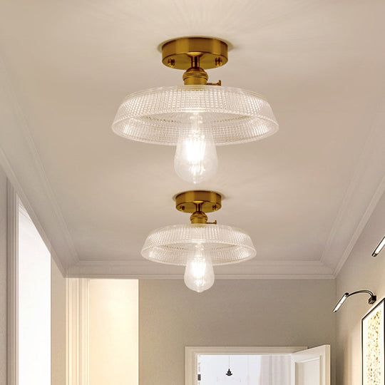 Retro Style Gold Shaded Glass Flush Mount Light For Corridors - Semi Ceiling Fixture / E