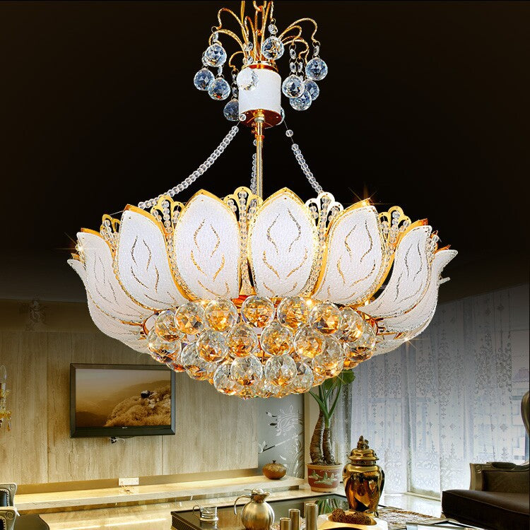 Contemporary Gold Lotus Chandelier With Crystal Ball Lights - 3/Multi 16/19.5/23.5 Wide / 19.5