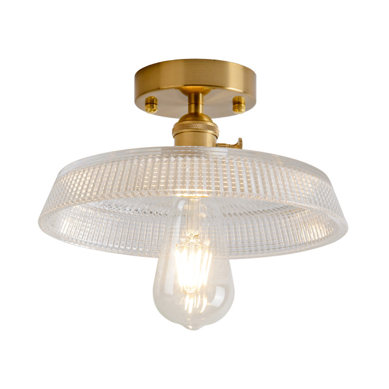 Retro Style Gold Shaded Glass Flush Mount Light For Corridors - Semi Ceiling Fixture