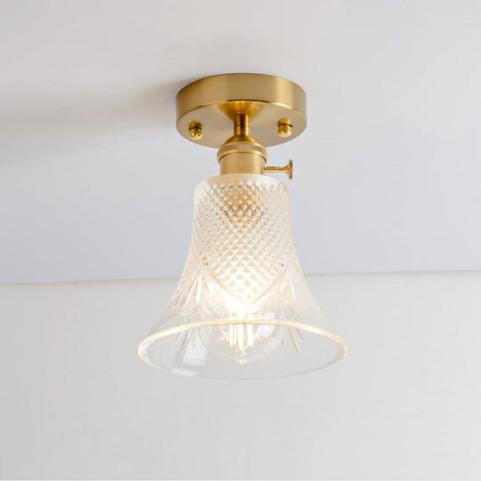 Retro Style Gold Shaded Glass Flush Mount Light For Corridors - Semi Ceiling Fixture / I