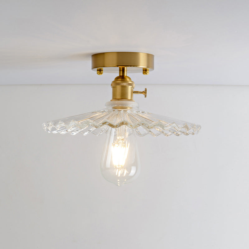 Retro Style Gold Shaded Glass Flush Mount Light For Corridors - Semi Ceiling Fixture / A