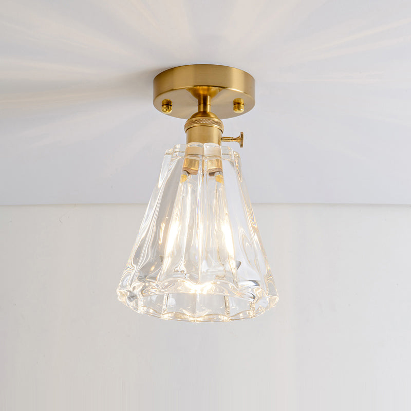 Retro Style Gold Shaded Glass Flush Mount Light For Corridors - Semi Ceiling Fixture / L