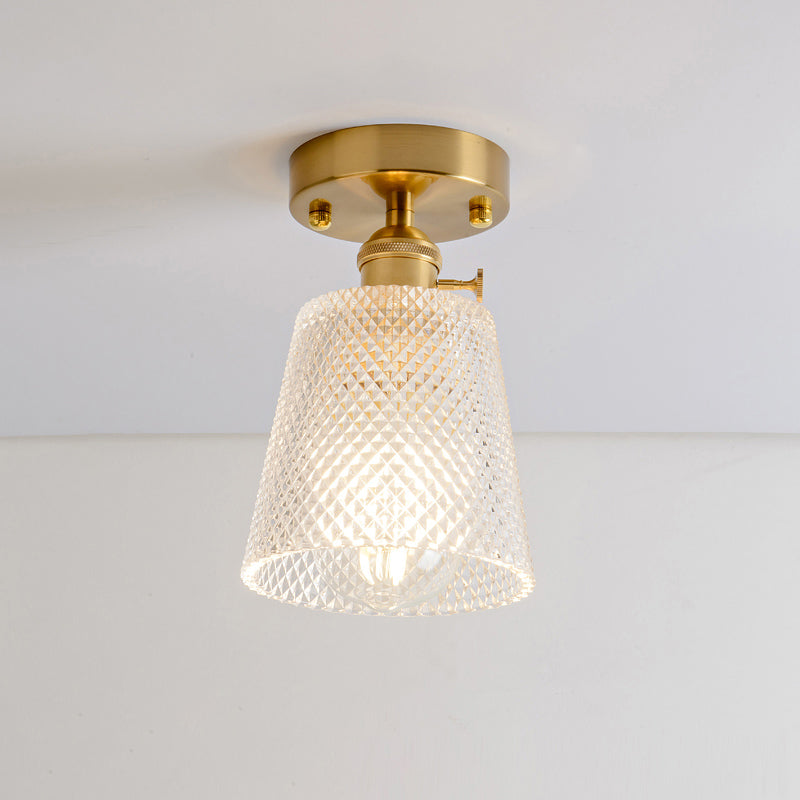 Retro Style Gold Shaded Glass Flush Mount Light For Corridors - Semi Ceiling Fixture / M