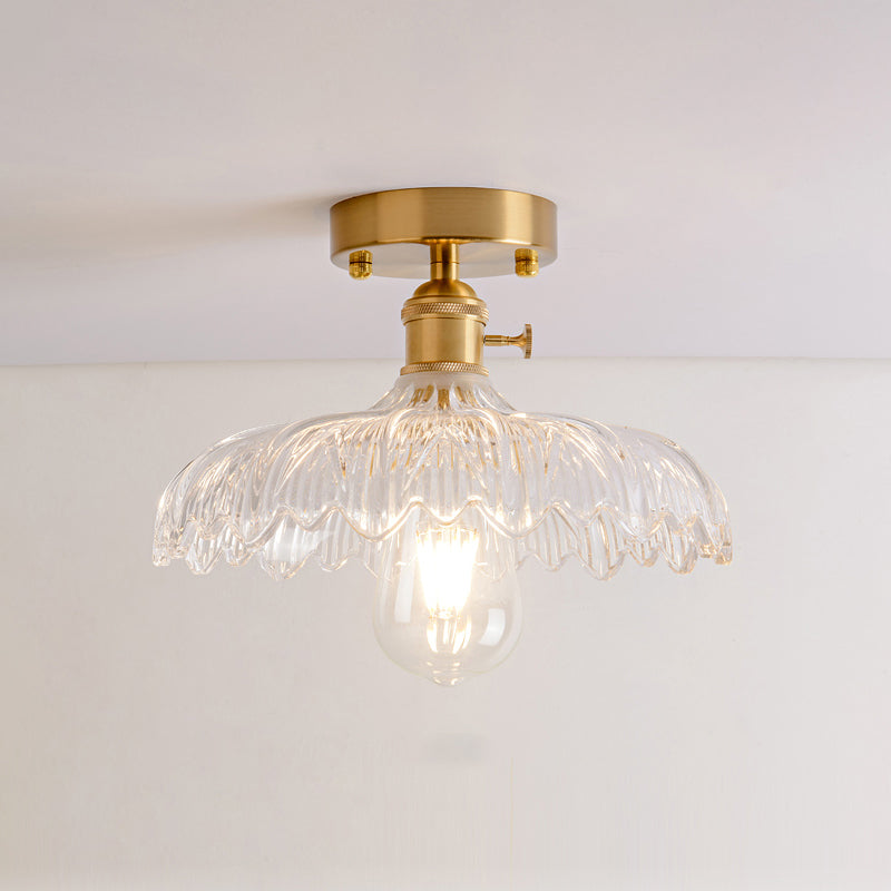 Retro Style Gold Shaded Glass Flush Mount Light For Corridors - Semi Ceiling Fixture / D