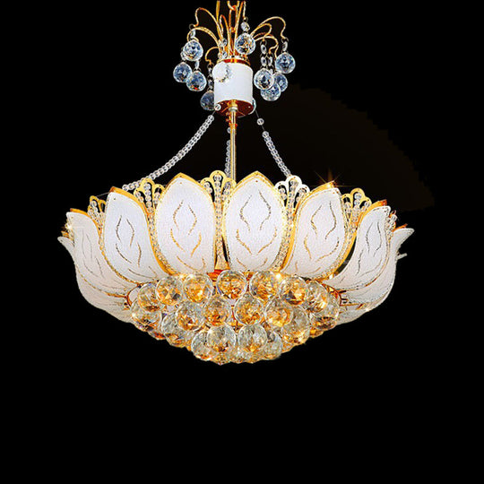 Contemporary Gold Lotus Chandelier With Crystal Ball Lights - 3/Multi 16/19.5/23.5 Wide