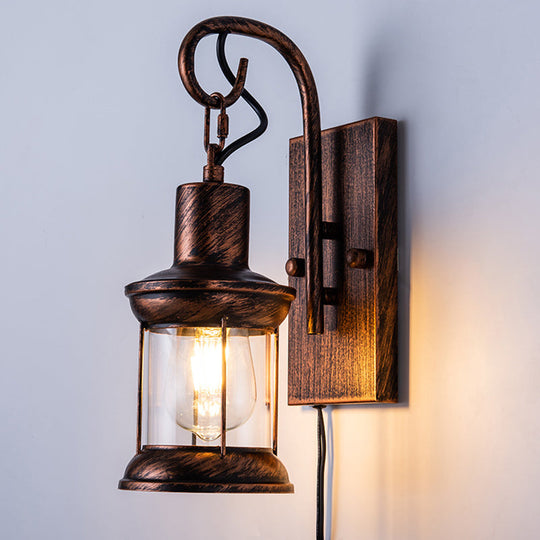 Retro Style Bronze Iron Lantern Wall Light - Single-Bulb Fixture For Restaurant Lighting