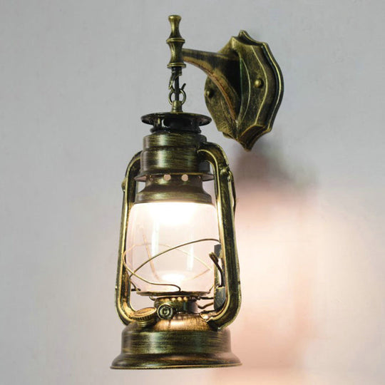 Vintage Iron Kerosene Lantern Wall Light Fixture For Restaurants - 1-Light Bronze / A