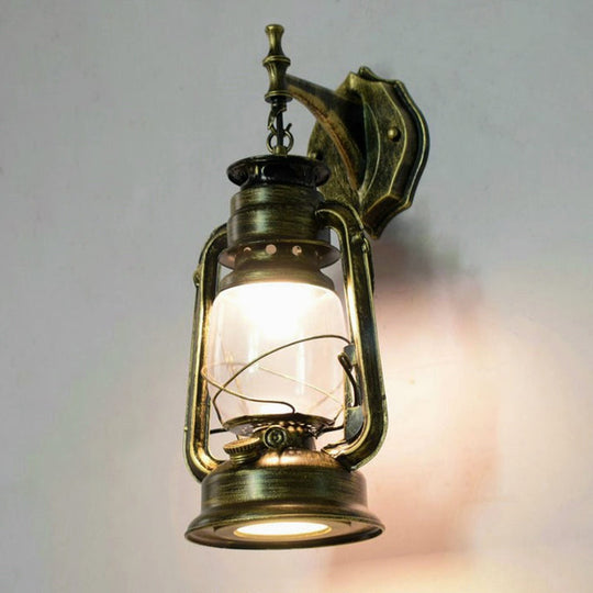 Vintage Iron Kerosene Lantern Wall Light Fixture For Restaurants - 1-Light Bronze / B