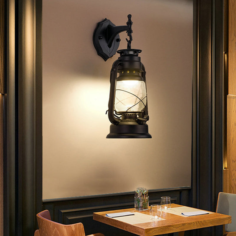 Vintage Iron Kerosene Lantern Wall Light Fixture For Restaurants - 1-Light