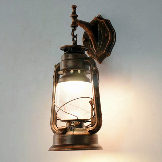 Vintage Iron Kerosene Lantern Wall Light Fixture For Restaurants - 1-Light Copper / A