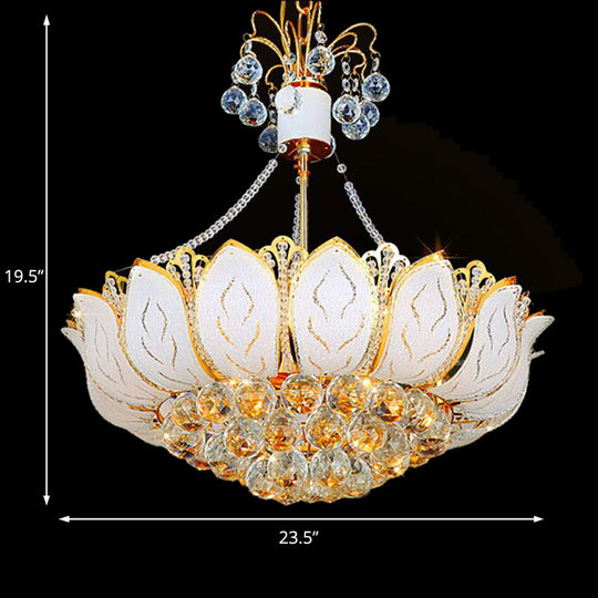 Contemporary Faceted Crystal Ball Lotus Chandelier Light – Gold, 3 Multi Lights – 16"/19.5"/23.5" Wide