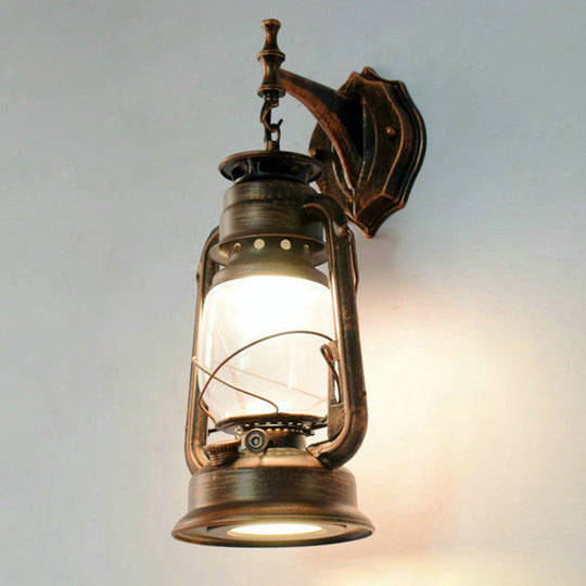 Vintage Iron Kerosene Lantern Wall Light Fixture For Restaurants - 1-Light Copper / B