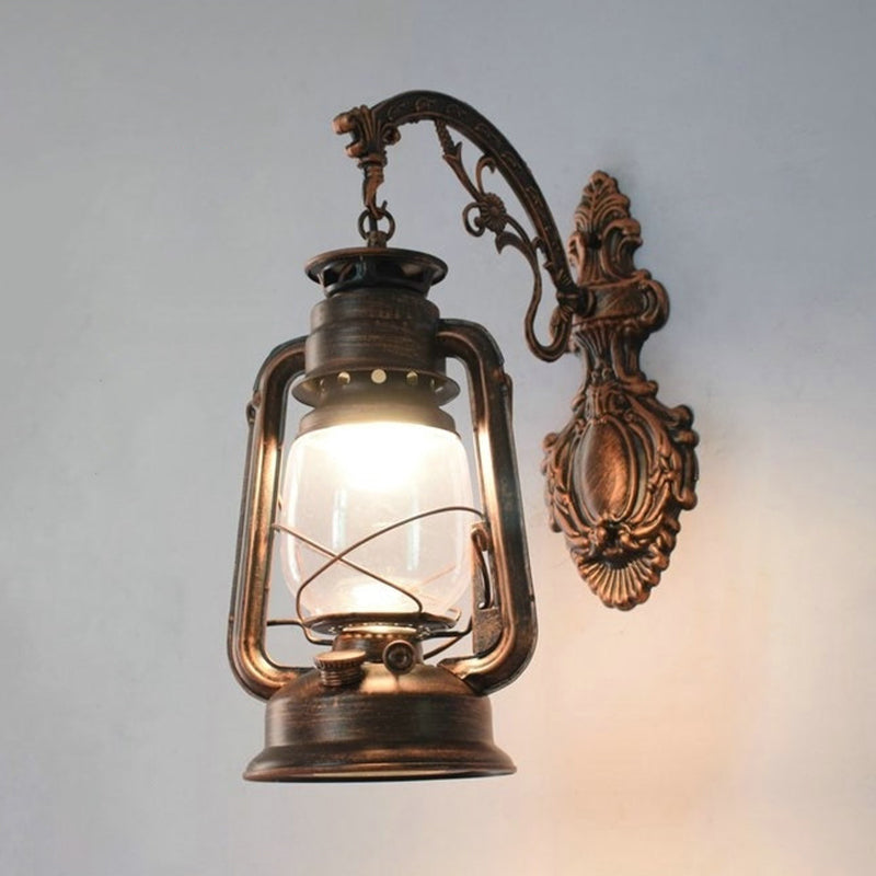 Vintage Iron Kerosene Lantern Wall Light Fixture For Restaurants - 1-Light Copper / F