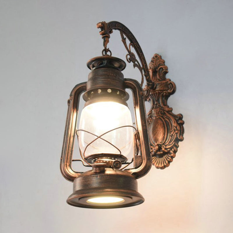 Vintage Iron Kerosene Lantern Wall Light Fixture For Restaurants - 1-Light Copper / G