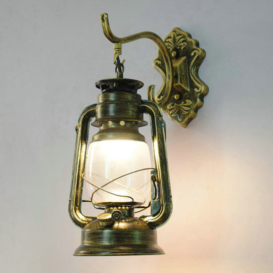 Vintage Iron Kerosene Lantern Wall Light Fixture For Restaurants - 1-Light Bronze / C