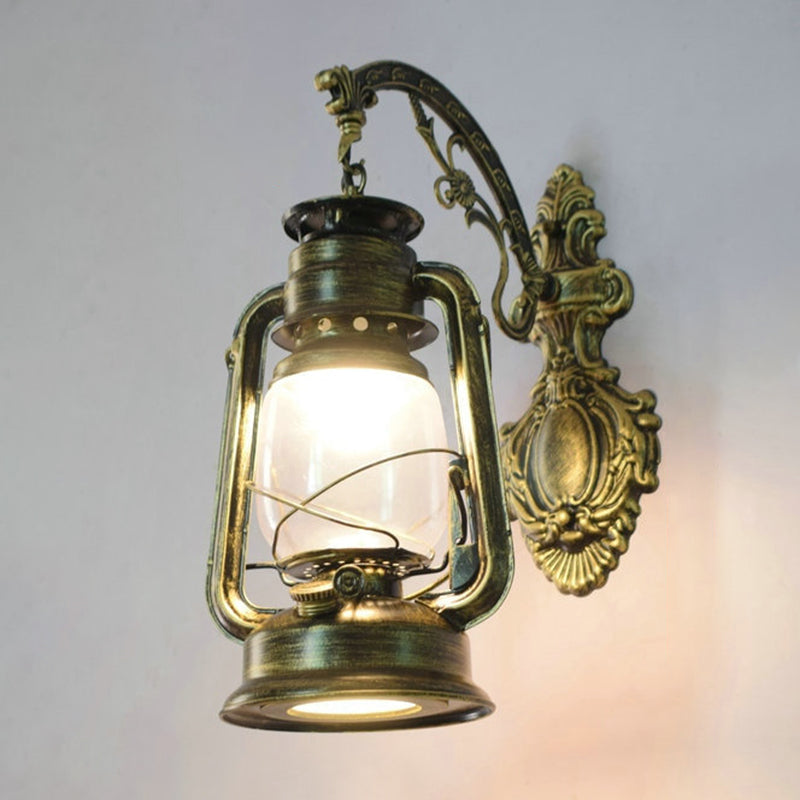 Vintage Iron Kerosene Lantern Wall Light Fixture For Restaurants - 1-Light Bronze / G