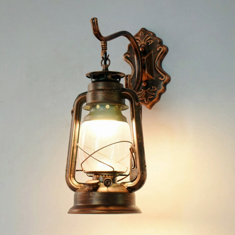 Vintage Iron Kerosene Lantern Wall Light Fixture For Restaurants - 1-Light Copper / C