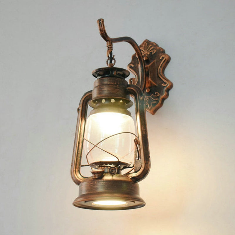 Vintage Iron Kerosene Lantern Wall Light Fixture For Restaurants - 1-Light Copper / D