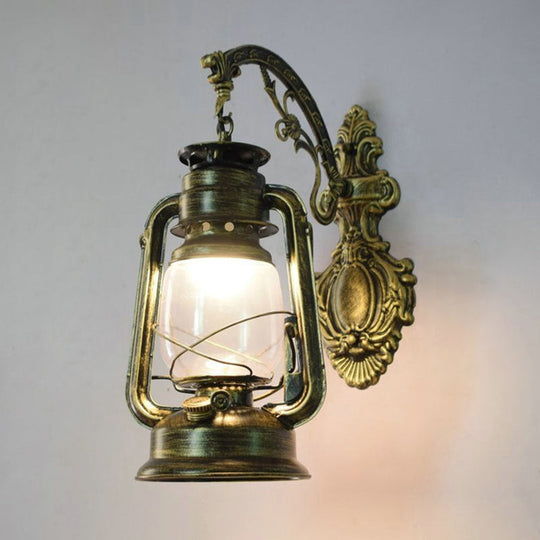 Vintage Iron Kerosene Lantern Wall Light Fixture For Restaurants - 1-Light Bronze / F