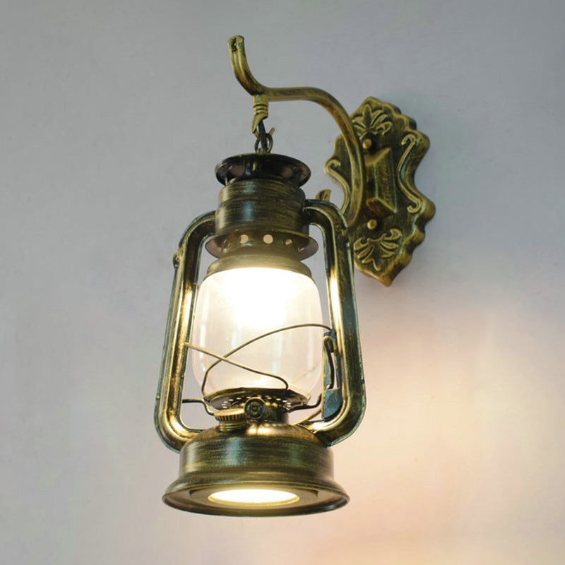 Vintage Iron Kerosene Lantern Wall Light Fixture For Restaurants - 1-Light Bronze / D