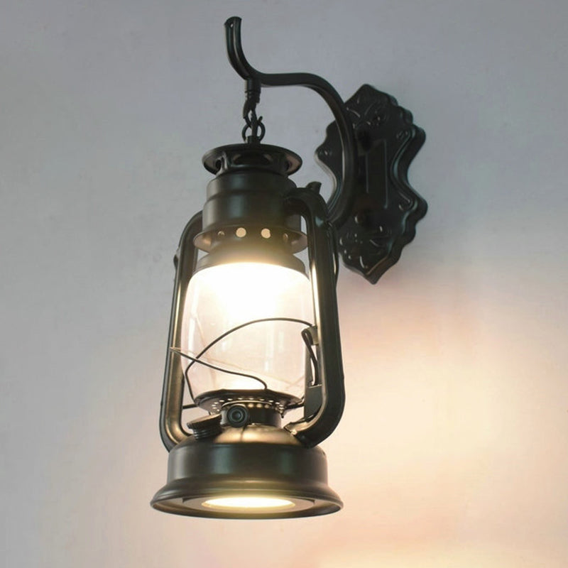 Vintage Iron Kerosene Lantern Wall Light Fixture For Restaurants - 1-Light Black / D