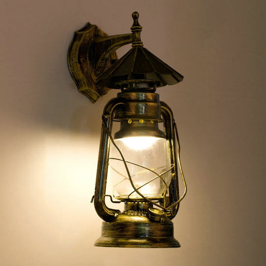 Vintage Iron Kerosene Lantern Wall Light Fixture For Restaurants - 1-Light Bronze / E
