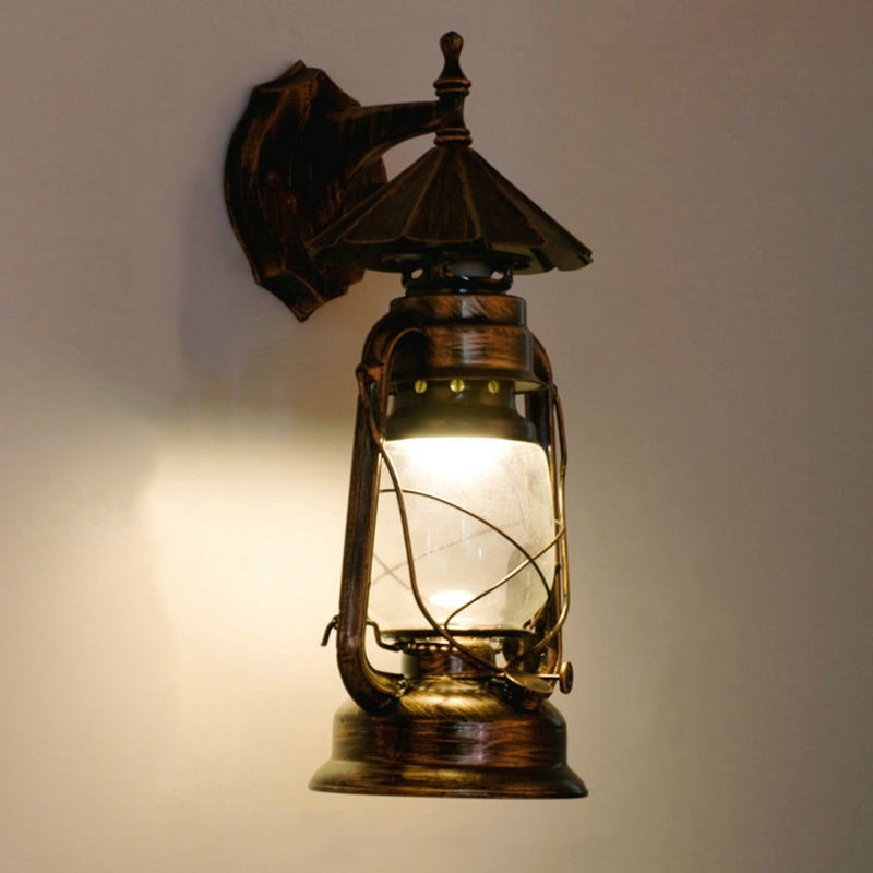 Vintage Iron Kerosene Lantern Wall Light Fixture For Restaurants - 1-Light Copper / E