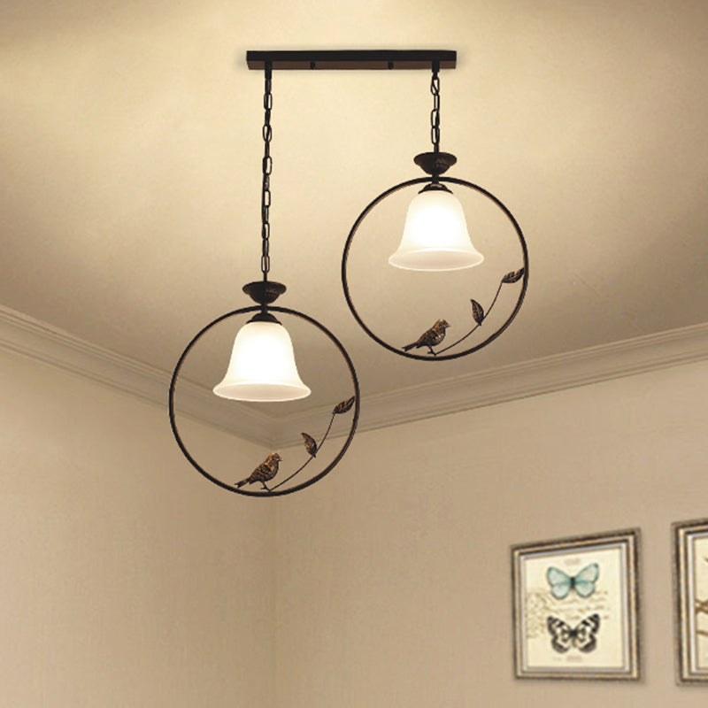 Vintage Handblown Glass Pendant Light With Flared Shade Decorative Bird Accent - Perfect For Dining