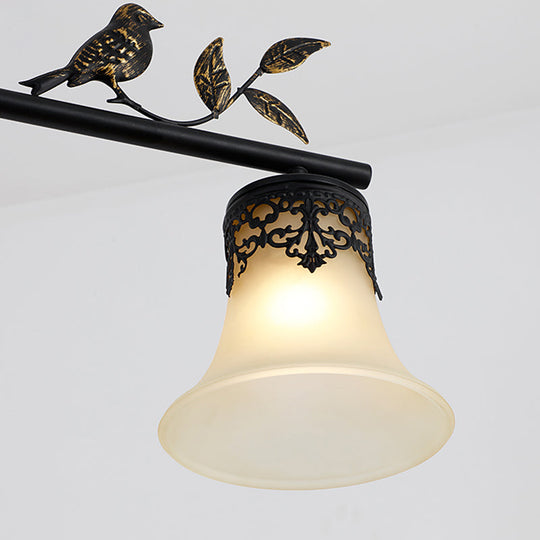 Vintage Handblown Glass Pendant Light With Flared Shade Decorative Bird Accent - Perfect For Dining