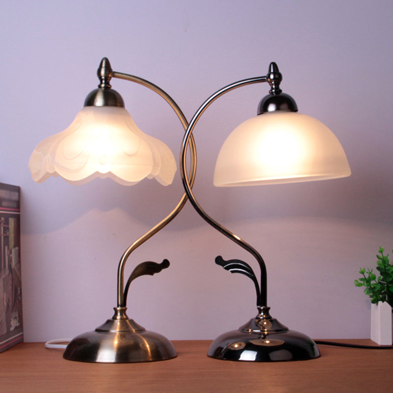Vintage Opal Glass Nightstand Lamp - 1-Light Table Lighting For Living Room