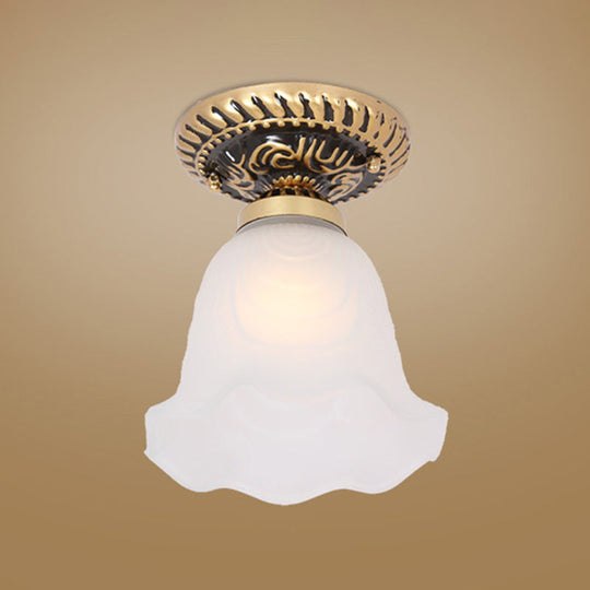 Vintage Flower Shade Flush Mount Light With Frosted Glass - White Semi Ceiling / F