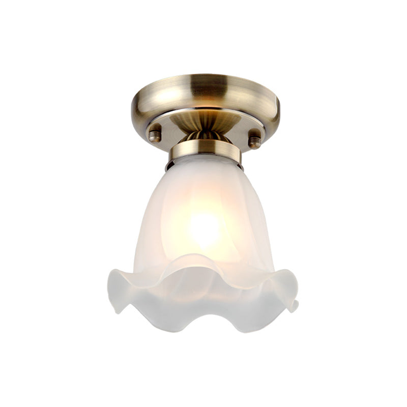 Vintage Flower Shade Flush Mount Light With Frosted Glass - White Semi Ceiling