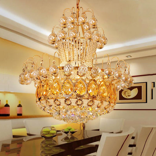 Crystal 6-Light Gold Gourd Ceiling Light: Modern Hang Fixture For Dining Room 18/23.5 / 23.5