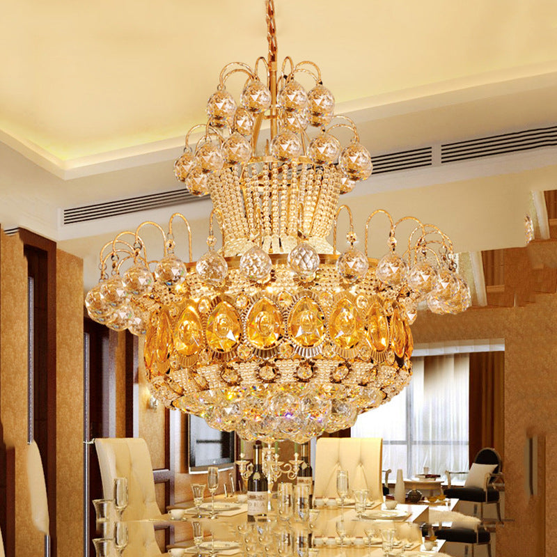 Contemporary Crystal Gourd Ceiling Light - 6 Lights - Gold Hanging Fixture - Dining Room Décor - 18"/23.5" Wide