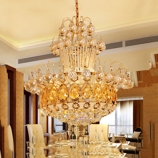 Crystal 6-Light Gold Gourd Ceiling Light: Modern Hang Fixture For Dining Room 18/23.5