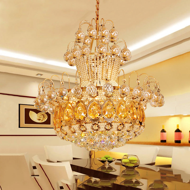 Contemporary Crystal Gourd Ceiling Light - 6 Lights - Gold Hanging Fixture - Dining Room Décor - 18"/23.5" Wide