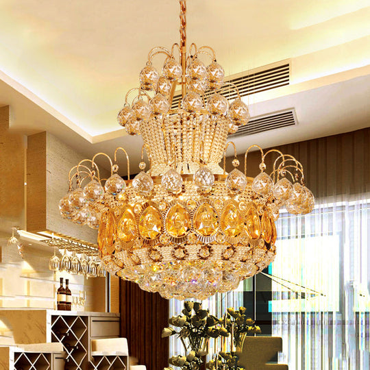 Contemporary Crystal Gourd Ceiling Light - 6 Lights - Gold Hanging Fixture - Dining Room Décor - 18"/23.5" Wide