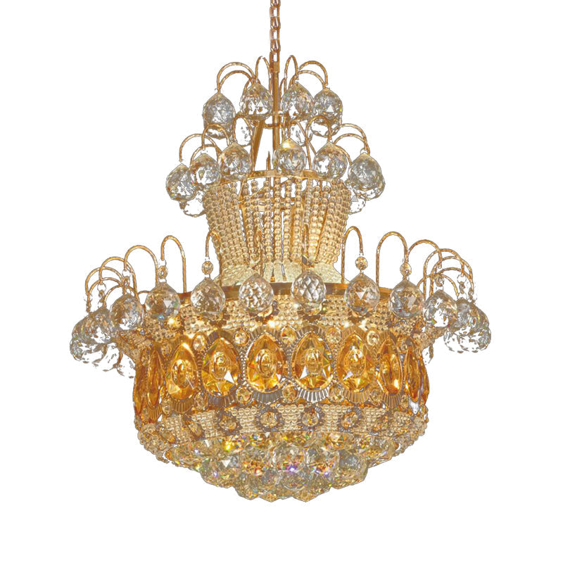 Contemporary Crystal Gourd Ceiling Light - 6 Lights - Gold Hanging Fixture - Dining Room Décor - 18"/23.5" Wide