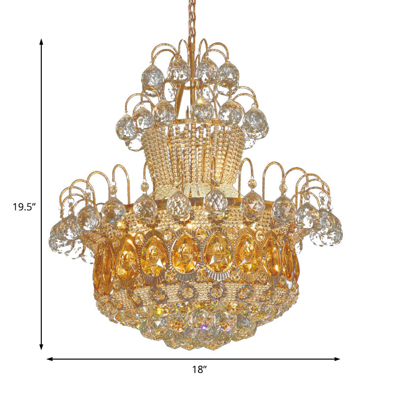 Contemporary Crystal Gourd Ceiling Light - 6 Lights - Gold Hanging Fixture - Dining Room Décor - 18"/23.5" Wide