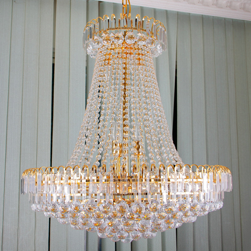 Modernist Gold Chandelier Light - 16 Lobby Ceiling Lamp With Crystal Shade