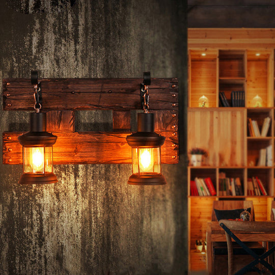 Rustic Wood Lantern Chandelier for Restaurant Ceiling Lighting