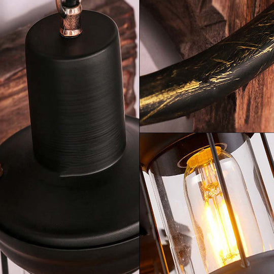Retro Lantern Ceiling Chandelier With Iron And Wood For Restaurants
