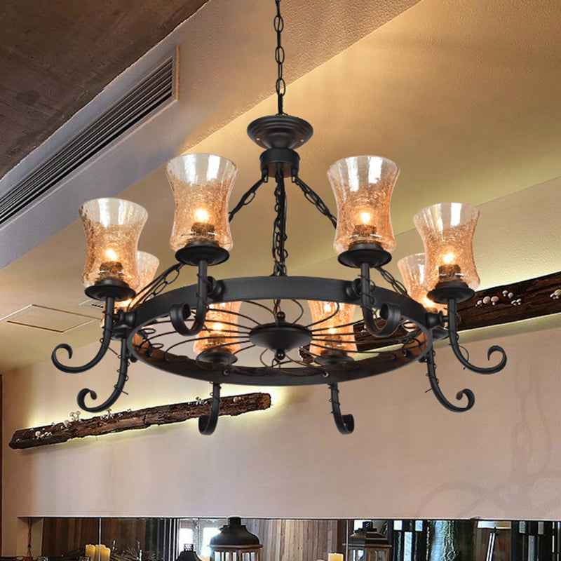 Vintage Handblown Glass Chandelier Pendant Light – Shaded, Restaurant Hanging Light in Black