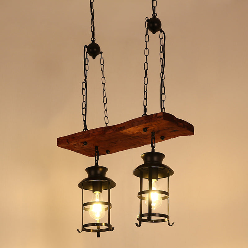 Nautical Lantern Iron Ceiling Light Fixture - Restaurant Chandelier In Wood 2 /