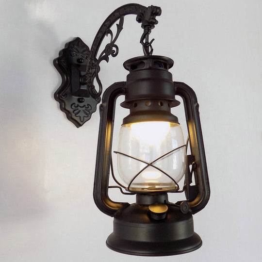 Retro Lantern Style Iron Wall Light - 1-Light Corridor Kerosene Fixture Black / B